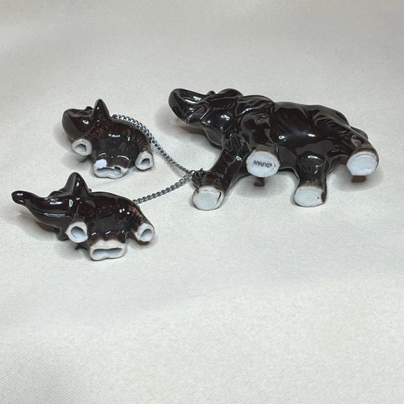 Vintage Brown Ceramic Elephant with Two Babies Chained - Picture 6 of 7